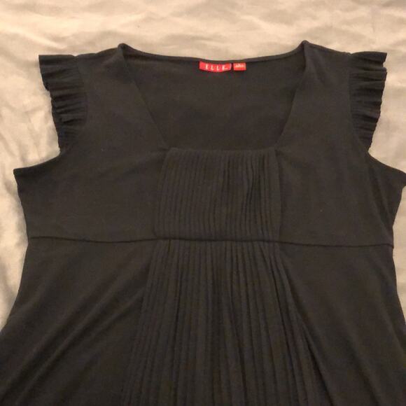 Elle Black Pleated Front Soft Knit Dress Woman Size Large Cap Sleeve Comfy - Picture 6 of 11